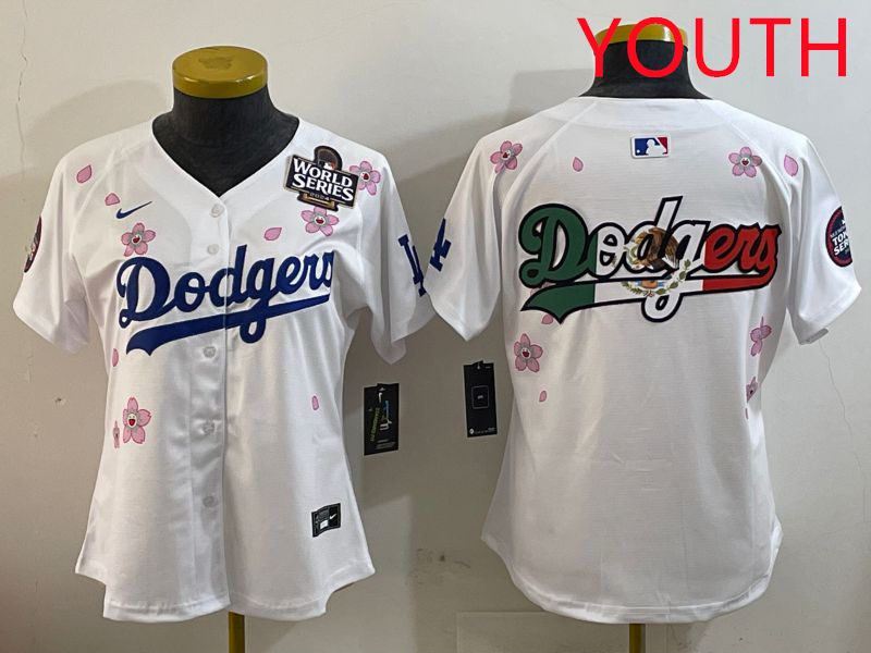Youth Los Angeles Dodgers Blank White Sakura Edition 2025 Nike MLB Jersey style 9